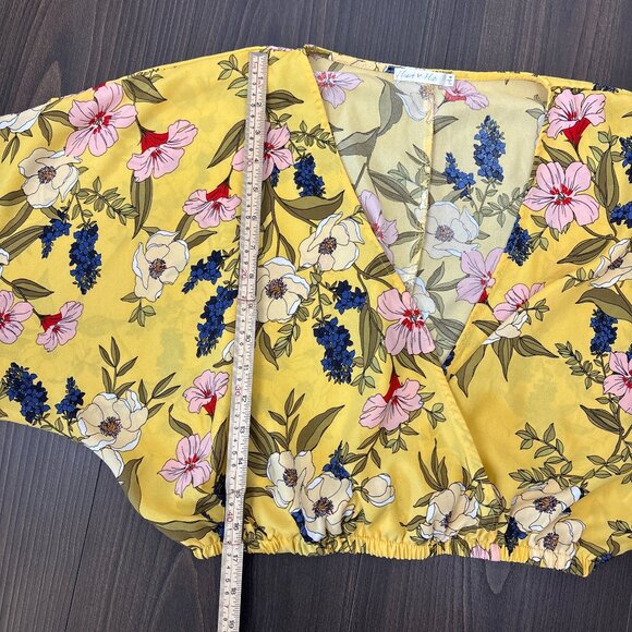 Heart + Hips Floral Crop Top‎ Women’s Medium Yellow Boho Blouse Puff Sleeves - Picture 15 of 15
